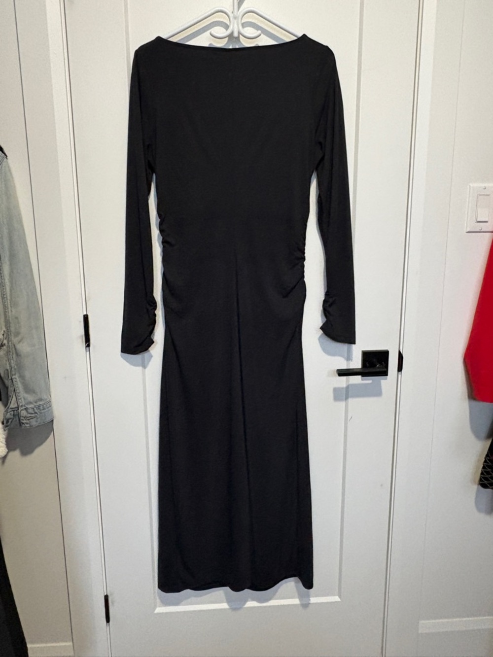 Old Navy Black Long Sleeve Midi Dress with Subtle Side Ruching